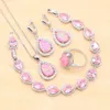 Серьги ожерелья набор розовый опал серебряный цвет для женского кольцо подвесной кристалл браслет свадебный рождественский подарок Дубай