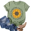 Women's T Shirts Women T-shirts Fashion Casual Sunflower Printing Round Neck Short Sleeve Tee Tops Summer Woman Clothes 2022