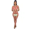 2022 Diseñador Mujer Sexy Sheer Yoga Pantalones Chándales Ahueca hacia fuera Perspectiva Malla Empalme Chaleco Cintura alta Casual Conjunto de pantalones de dos piezas