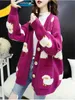여자 스웨터 H.SA 2022 여성 스웨터 가디건 니트 코트 v 목 양 가디건 스웨터 따뜻한 니트웨어 한국 패션 Sueter Mujer Long Jacket 220906