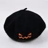 Beret ricamato Halloween Gift Party Solid Color Spring e Autumn Wool Female Halloween Funny Hip-Hop Painter Hat