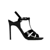 Tasarımcı Sandalet Opyum Stiletto Topuklar Metal Harfler Sandal Kadın Deri Elbise Ayakkabı Siyah Parlak Bandage Sargı Topuk Ayakkabı Ziyafet Stilist Yaz Kutusu