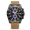 Armbandsur 2022 Megir 2132 Fashion Luxury Leather Quartz Chronograph Watches Men handled vattent￤t avslappnad sport