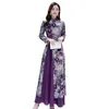 Ropa étnica 2022 Vietnam Ao Dai Mujeres Tradición china Cheongsam Qipao Tamaño grande Purple Floral Impresión Estilo delgado Boda elegante