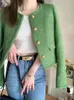 Giacche da donna Giacca in tweed verde Cappotto Donna Francese Temperamento vintage Bottoni dorati Manica lunga Capispalla corto di fascia alta Casaco 220906