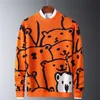 Herrenpullover Herren Herbst Casual Pullover Eisbär Muster Trendy Slim Pullover Baumwolle Langarm Rundkragen Männlich Warme Pullover Orange 220906