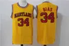 Maglia da uomo Marynd # 34 Len Bias Yellow College Basketball Hiphop Street Sm Top CARTOON Sand Beach Sport Training Shirts