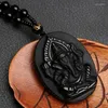 Pendentif Colliers Mode Naturel Pierre Obsidienne Perle Collier Fine Poli Chanceux Sculpté Noir Mâle Elephan G0T2