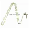 Pendant Necklaces Light Blue Glow In Dark Plastic Rosary Beads Luminous Noctilucent Necklace Fashion Religious Jewelry Party Nanashop Dhz6B