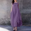 Casual Dresses Summer Simple L￶st passande Crew Neck Long Dress Elegant Party Sleeveless for Daily Wear