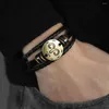 Bracelets porte-bonheur 12 signe du zodiaque Bracelet en cuir pour hommes femmes Vintage rétro Horoscope mâle bijoux 2022 cadeaux LLBM136A