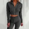 Womens Two Piece Pants Casual Two Piece Set Women Outfits Set Long Sleeve Hooded Short Crop Top Long Skinny Pants Leggings 2 Piece Set Women Tracksuit 220906
