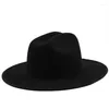 베레트 영국 페도라 모자 여성 남성 남성 넓은 가슴색 펠트 모자 양모 재즈 캡 가을 겨울 파나마 블랙 솜 브레로스
