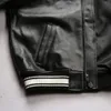 남성 폭격기 재킷 1975 미국 화이트 avirex 라펠 양모 가죽 캐주얼 운동 비행 정장