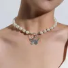 Collier ras du cou avec pendentif papillon en métal, Style court rétro, joue le rôle de la personnalité féminine de la mode, perle