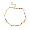 Collier ras du cou créatif en résine Fruit Kiwi, déclaration de mode, fait à la main, perles colorées, clavicule, bijoux pour femmes et filles