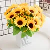 Faux floreale verde artificiale girasole giallo margherita bouquet scena di nozze decorazione di seta casa giardino festa fiore pezzo piante finte J220906