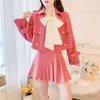 Two Piece Dress Autumn Temperament Suit Women Windbreaker Jacket Coat Ctop Top Pleated Mini Skirt Sets Outfits Bow Tie Shirt 220906