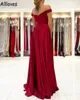 Red Off The Shoulder Bridesmaid Dresses Long Sexy Side Slit A Line Simple Evening Prom Gowns Floor Length Arabic Aso Ebi Maid Of Honor Wedding Guest Dress CL0134