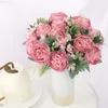 Falso floreale verde fiori artificiali per la decorazione seta rosa peonia Mariage bouquet fiore finto di alta qualità natale casa decorazione di nozze ghirlanda J220906