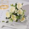 Faux blommor grönare 28 cm rosrosa siden bukett pion falska blommor brud bröllop hem dekoration falska blommor falska blommor j220906