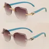 Большой бриллиантовый набор C украшения Синие деревянные солнцезащитные очки для мужчин Дизайнерские мужские и женские солнцезащитные очки из дерева без оправы Cat Eye Vintage 8200761 D3073
