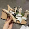 Luxury High Heels Leather Sandal Suede Mid-heel 7-11 cm Women Designer Sandaler Summer Beach Sexig skor Storlek 35-40