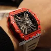 2022 12-01 Miyota Automatisk herrklocka NTPT Red Carbon Fiber Case Black Skeleton Dial Big Date White Rubber Strap 4 Styles Watches Puretime D4