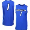 Wskt Wears College 2021 Nouveaux hommes Creighton Basketball Jersey Ty-Shon Alexander Christian Bishop Jacob Epperson Antwann Jones Mahoney Zegarowski Ko