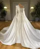 2022 A Line Wedding Dresses Elegant Heavy Pearls with Detachable Train Long Sleeves Satin Beaded Bridal Gowns Custom Made Luxury robes BC14384 GB0906