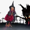 Decora￧￣o de festa Halloween pendurado bonecas de bruxa de voz de voz de voz animada fantasma de pilota
