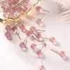 Studörhängen Trendiga 925 Sterling Silver Strawberry Quartz Pink Crystal Fine Jewelry for Women Simple 2022 Summer E