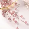 Boucles d'oreilles tendance en argent Sterling 925, Quartz fraise, cristal rose, bijoux fins pour femmes, Simple, été 2022 E