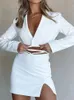 Two Piece Dress Sibybo Fall Cropped Blazer Skirt Set 2 s Womens Outfit Femme Button Notched Lace Up Matching 220906