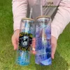 US Stock Sublimation Water Bottles Double Wall Glass Can Glitter Blank Glass Tumblers Mugs with Bamboo Lids Beer Juice Glasses Cup 12oz 16oz 20oz