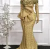New Elegant African Evening Dresses 2023 Long Sleeves Sequin Mermaid Formal Dress Aso Ebi Gold Beaded Prom Gowns Robe De Soiree BC11139 GC1222