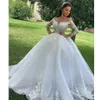Suknia balowa suknie ślubne iluzja klejnot szyi długie rękawy arabski w rozmiarze urocze puszyste puszyste koronkowe aplikacje Kryształowe koraliki cekinowe sukienki ślubne 403