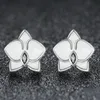 White Magnolia Stud Earring Real Sterling Silver Mujeres Niñas Party Jewelry Set con caja original Para pandora novia Regalo flores Pendientes