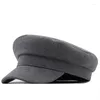 Berets Klassische graue hochwertige Militärmütze für Frauen Frühling Herbst Winterhüte Filzkappe Damen schwarze Wollmütze