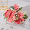 Faux bloemen groen 28 cm roze roze zijden boeket pieter nep bloemen bruids huishouden huis decoratie nepbloemen nepbloemen j220906