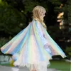 Cosplay Girls Rainbow paljetter Cape Cloak Costume Drawstring Tulle Halloween Fancy Dress Up Mantle 20220906 E3