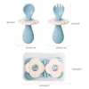 Cups Derees Uitrusting 2 Sets Baby Soft Spoon Fork voor peuters met reiskas siliconen voor zelfvoeding kinderen kinderen servies 220906