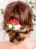 Coiffes Accessoires De Cheveux De Mariage Chic Rouge Rose Fleur Clip Bois Banquet Fête Décoration Pour Femmes Ou Fille