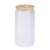 US /CA stock 12oz 16oz Sublimation Glass Beer Mugs with Bamboo Lid Straw DIY Blanks Frosted Clear Can Shaped Tumblers Cups Heat Transfer Cocktail Iced Coffee Soda