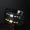 Bracelets porte-bonheur 2022 bijoux de mode en acier inoxydable Bracelet en cuir hommes Vintage titane multicouche manchette Pulsera Hombre