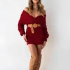 Gebreide kleding 2022 Autumn Winter V-Neck Jurk voor vrouwen Elegante casual lange mouw tuniek sexy twist dames trui mini-jurken T220819
