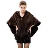 Cappotto con scialli del mantello con cappuccio in pelliccia di visone importato per poncho caldo invernale da donna con tasca