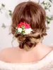 Coiffes Accessoires De Cheveux De Mariage Chic Rouge Rose Fleur Clip Bois Banquet Fête Décoration Pour Femmes Ou Fille
