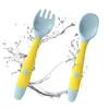 Tassen, Geschirr, Utensilien, 2-teiliges Set, Baby-Silikon-Löffel-Set, Hilfsnahrung, Kleinkind, Lernen, Essen, Training, biegsame, weiche Gabel, Kleinkinder-Geschirr 220906