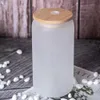 US stock 12oz 16oz Sublimation Glass Beer Mugs with Bamboo Lid Straw DIY Blanks Frosted Clear Can Shaped Tumblers Cups Heat Transfer Cocktail Iced Coffee Soda F0412